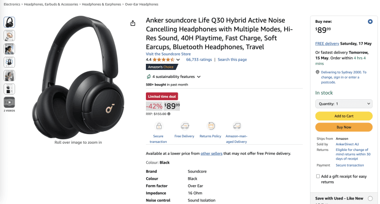 Amazon: Anker soundcore Life Q30 Hybrid Active Noise Cancelling Headphones – 42% Off, now $89.99